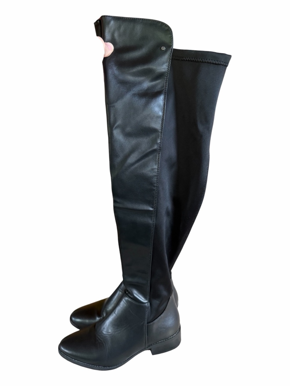 French Connection Black Over-the-Knee Stretch & Leather-Look Boots